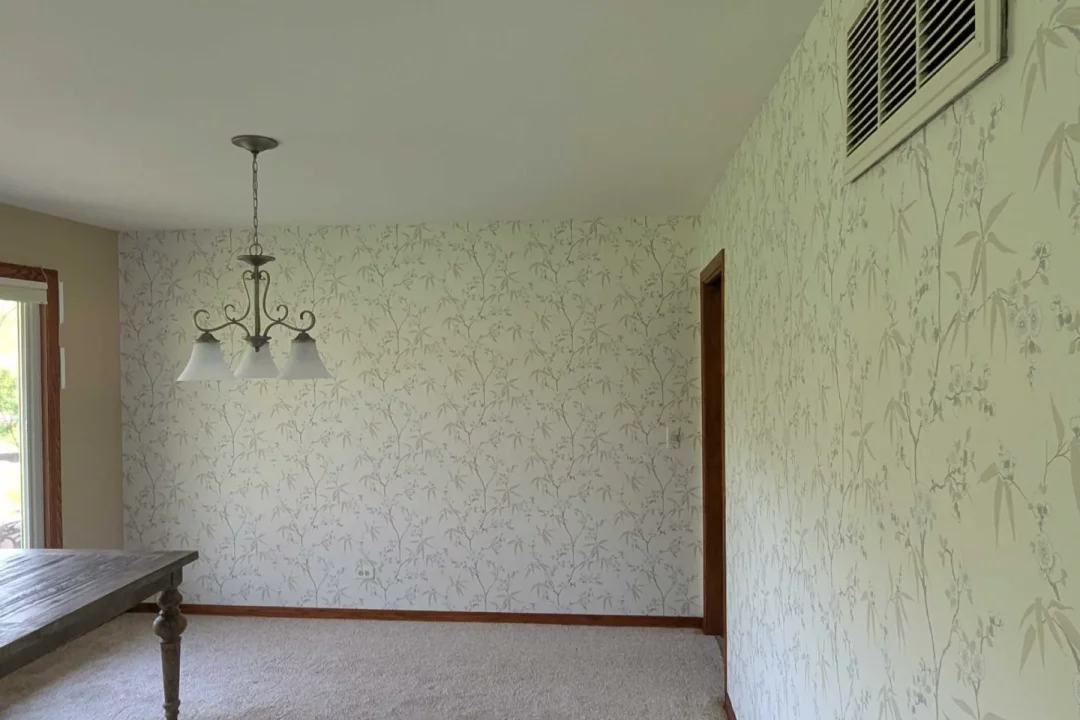 Dining room wallpaper install before, Crystal Lake, IL
